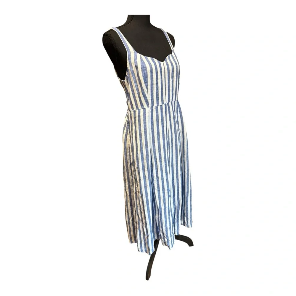 Old Navy Linen Blend Blue/White Embroidered Midi Dress - Picture 2 of 5